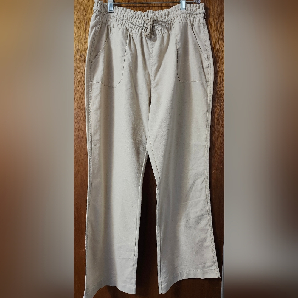 Ci Sono Drawstring Beige Trousers. Rayon/Linen/Polyester Blend